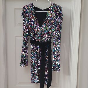 Multicolor Sequin Dress with Black Belt